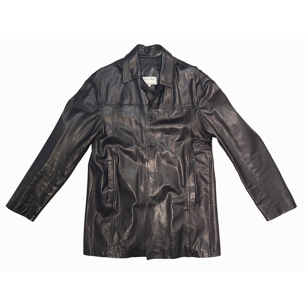 Vera Pelle Lavorazione Artigiana Women's Black Mid Length Leather Button Up Coat